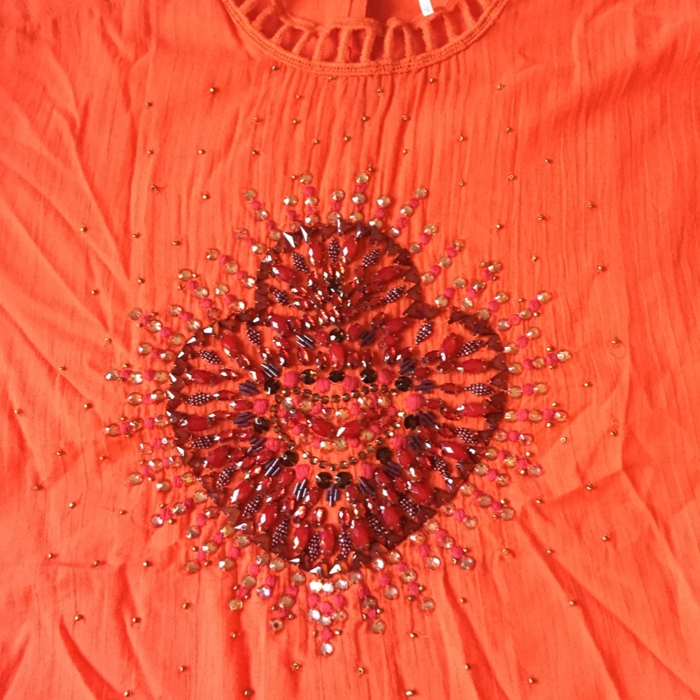 Free People Embellished Mock Neck Blouse